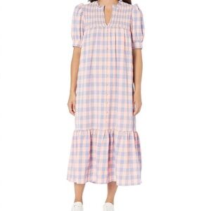 English Factory gingham textured smocked yoke midi dress